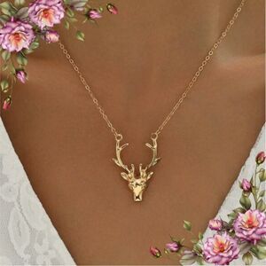 Elegant Deer Head & Antler Simple Zinc Alloy Necklace